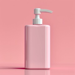 Image of a pink bottle of perfume and a set of cosmetic bottles, isolated on white background