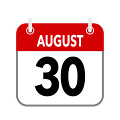 30 August, calendar date icon on white background.