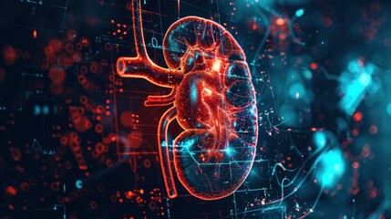 Picture of human kidney Isolated 3D hologram. Medical concept. new technology