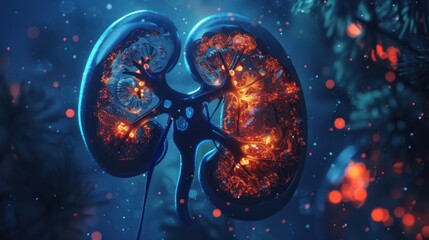 Picture of human kidney Isolated 3D hologram. Medical concept. new technology