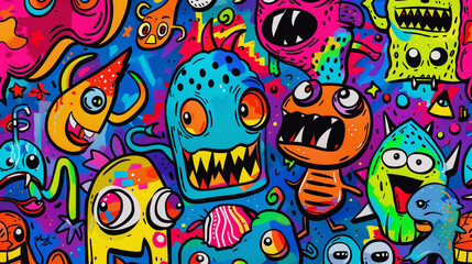 seamless pattern with monsters Generative AI
