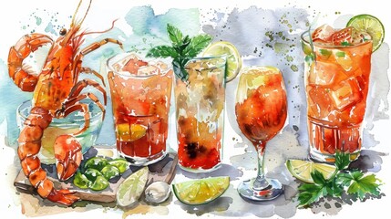 watercolor Refreshing cocktails and delicious seafood make the perfect summer soiree!