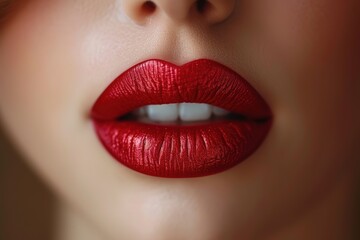 Obraz premium Bold Lipstick Look Close-up of bold lipstick application, featuring vibrant and statement lip color