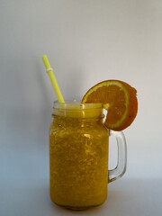 solitary orange juice on a white background
