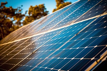 Des panneaux solaires sur le toit d'une maison avec un magnifique lever de soleil en arrière-plan.. Beautiful simple AI generated image in 4K, unique.