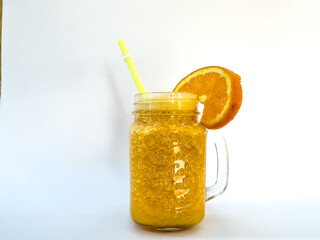 solitary orange juice on a white background