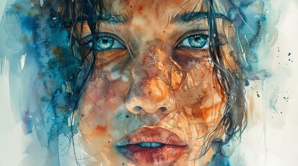 watercolor The watercolor painting shows a close-up of a woman's face