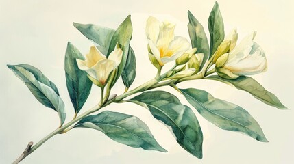 watercolor White jasmine flowers, watercolor painting.