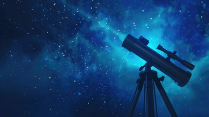 Stargazing Wonder Telescope Glowing Blue Light on Tripod
