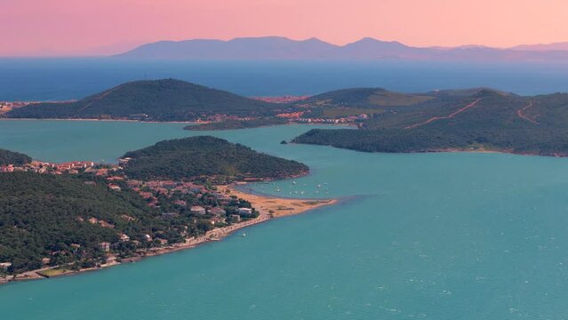 4K aerial videos of Ayvalik Cunda Island and its surroundings at sunset