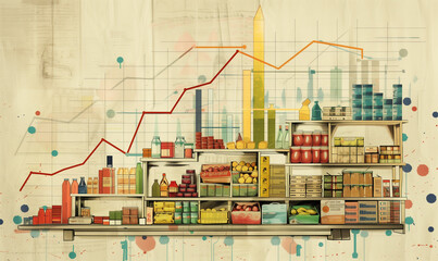 Fototapeta premium The increase in the cost of goods and services is shown by an upward trend in the chart, indicating the inflationary impact on small households.