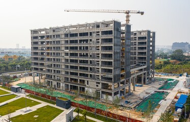 High-rise university teaching building under construction, Wuhan, China.