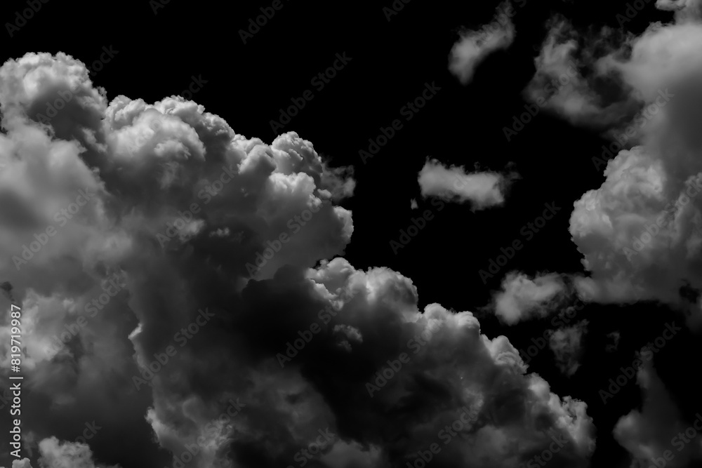 Wall mural separate white clouds on a black background have real clouds. white clouds isolated on a black backg