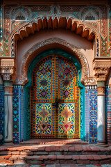 Obraz premium detail of the door of the mosque in marrakesh country Generative AI