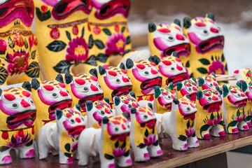 Colorful Chinese dolls: Folk Crafts of Shandong Province, China, Clay Called Tiger