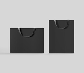 Black shopping bag for branding with place for your brand name or text, Mockup, 3d rendering, isolated on light background.