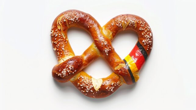 heart-shaped pretzel, the heart consists of the colors of the German national flag, white background, 16:9 - Powered by Adobe