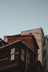 OOld building with windows and iron wire on top in Istanbul, Turkey