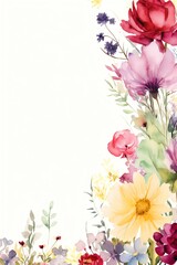 A beautiful watercolor painting of a variety of flowers, including roses, peonies, and daisies