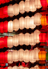 Chinese new year lantern in chinatown area. Translate chinese alphabet " Fu " on Lantern meaning good fortune.