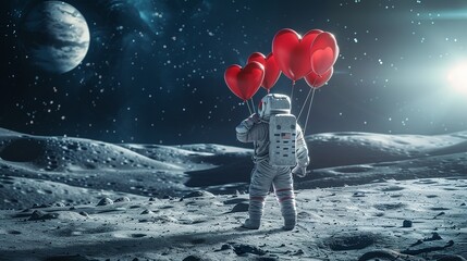Astronaut on Lunar Surface Holding Heart

