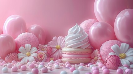   A Pink Cake Surrounded