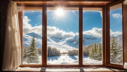 window with snow and clouds