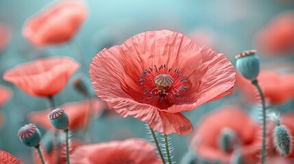   A photo of a bouquet of flowers, with the background blurred and featuring prominent red poppies in the foreground