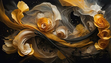 Abstract floral arrangement with yellow and white roses in motion