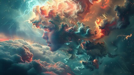 Abstract visualization of the human temporal lobe, merging neural networks with surreal landscapes, bright and ethereal