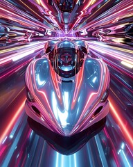 Fototapeta premium Quantum Transporter Exuding Metallic Splendor and Neon Noir Luminescence a Fusion of Futuristic Engineering and Visionary Aesthetics description This