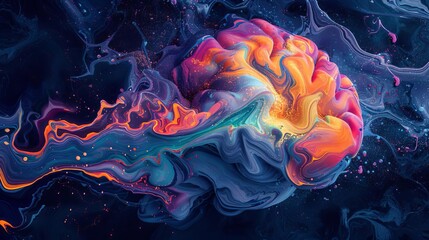 Obraz premium An artistic interpretation of brain activity in the temporal lobe, using vibrant colors and flowing shapes
