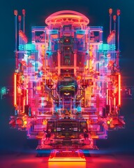 Fototapeta premium Quantum Transporter in Neon Tinged Dream World Shimmering Convergence of Futuristic Engineering and Transcendent Aesthetics