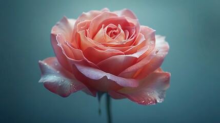   A high-resolution close-up of a vibrant pink rose, adorned with water droplets on its delicate petals, set against a backdrop of stunning azure sky