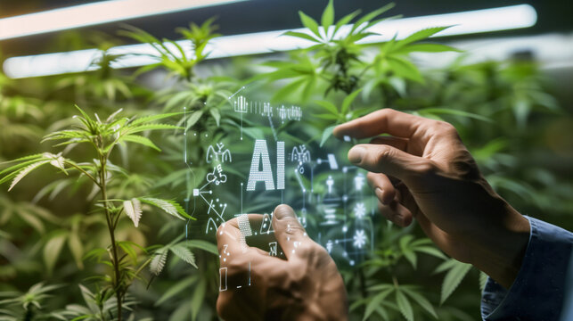 modern greenhouse of cannabis plantation growing controlled with AI