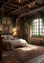 Cozy Bedroom Interior Design with Wooden Furniture