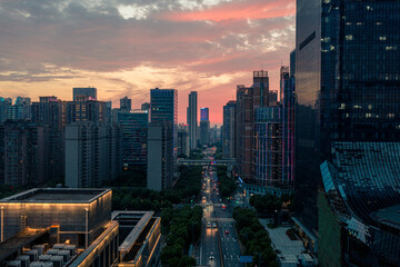 Aerial view of stunning skyscrapers in the central urban area of Wuhan, China.