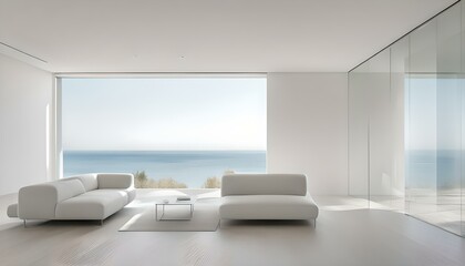 Fototapeta premium modern living room with a window and sea veiw