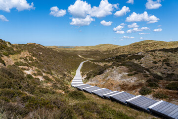 Stairway amidst sand dunes on Sylt Island, Germany, near the Baltic Sea