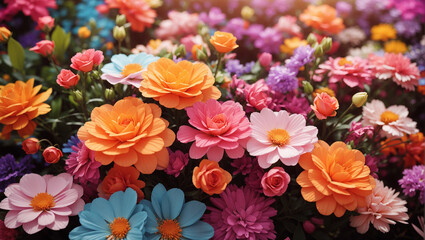 a variety of colorful flowers made of paper.