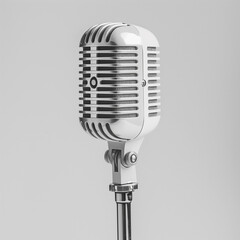 Vintage Silver Microphone on Neutral Background