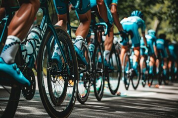 A group of friends joyfully ride bikes down a bustling city street on a sunny day, soaking in the urban scenery.