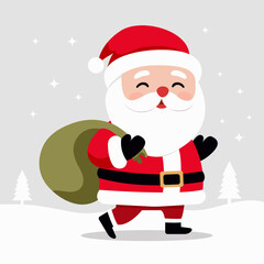 New Year Holiday character Santa Claus, a sack of gifts in the winter season. Winter background Christmas design element. Vector illustration