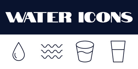  Water icons set. Water line drinks icon vector illustration. Water icons vector