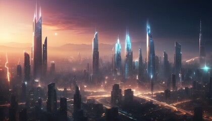 Futuristic cityscape background with solar-powered architecture
