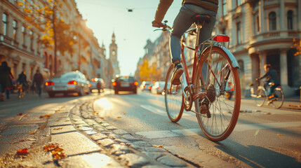Perspective of riding a fast electric scooter in a city, with motion blur emphasizing speed and urban lifestyle