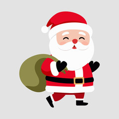 New Year Holiday character Santa Claus, a sack of gifts in the winter season. Christmas design element. Vector illustration, isolated