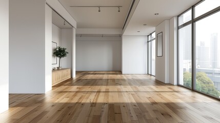 Obraz premium luxary Empty living room with hardwood floor in modern apartment