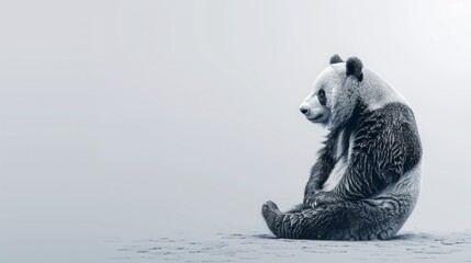 Illustration of a giant panda sitting and thinking on a plain background.