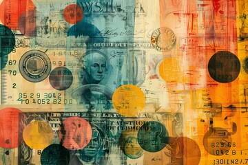 Close-up of painting depicting stack of cash